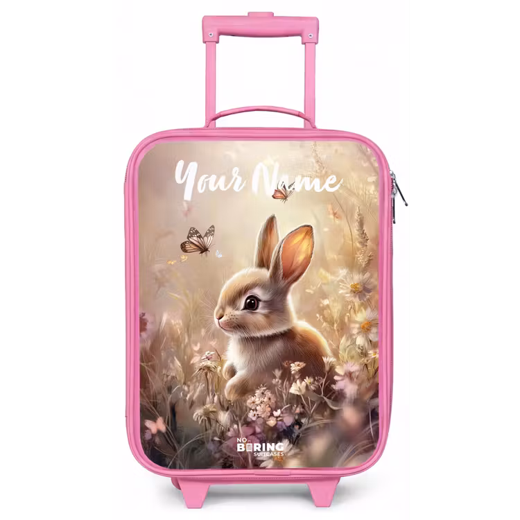 Children's suitcase with name - Pink - Bunny - Brown - Flowers - Butterflies — 1