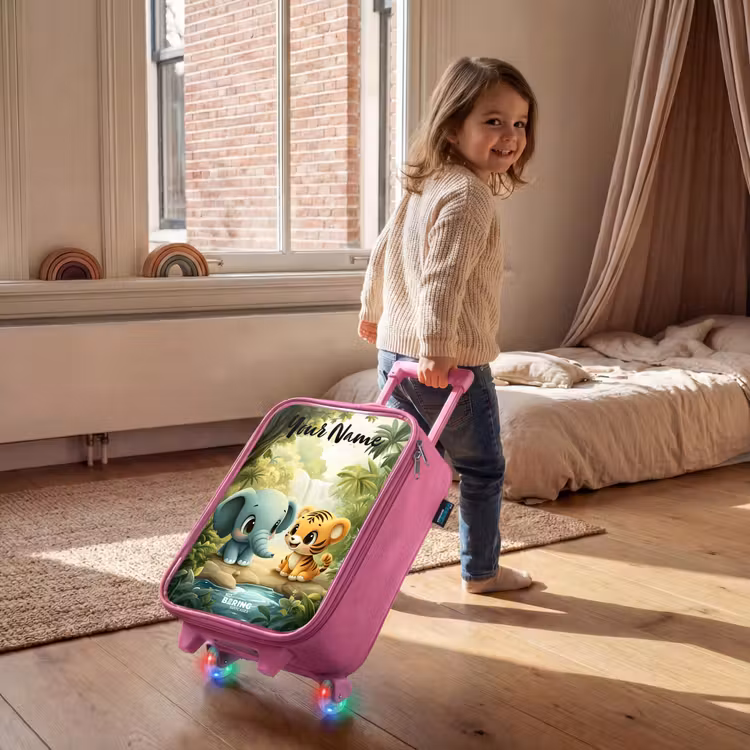 Children's suitcase with name - Pink - Elephant - Tiger - Forest - Jungle — 2