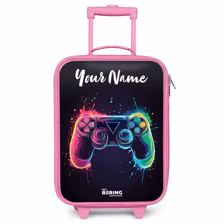 Children's suitcase with name - Pink - Neon - Controller - Paint splashes - Game — 1