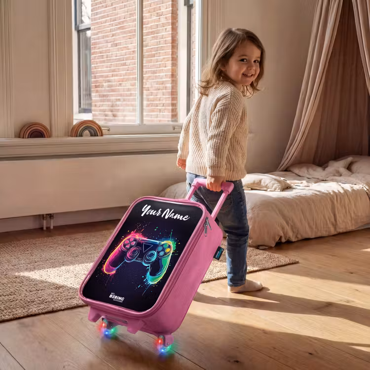 Children's suitcase with name - Pink - Neon - Controller - Paint splashes - Game — 2