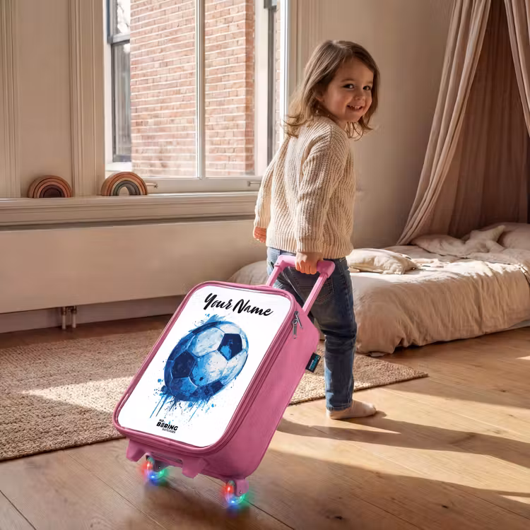 Children's suitcase with name - Pink - Soccer vibes - Ink splashes - Blue — 2