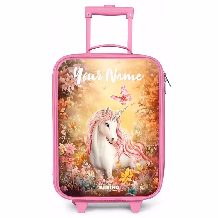Children's suitcase with name - Pink - Unicorn - Butterfly - Pink - Mane — 1