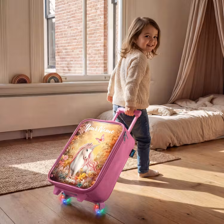 Children's suitcase with name - Pink - Unicorn - Butterfly - Pink - Mane — 2