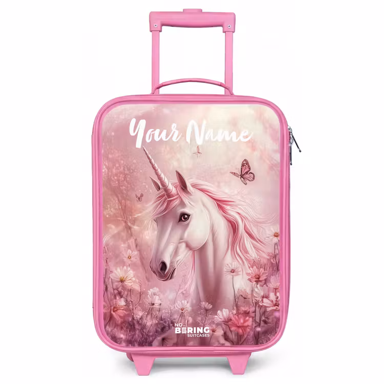 Children's suitcase with name - Pink - Unicorn - Pink - Butterfly - Flowers — 1