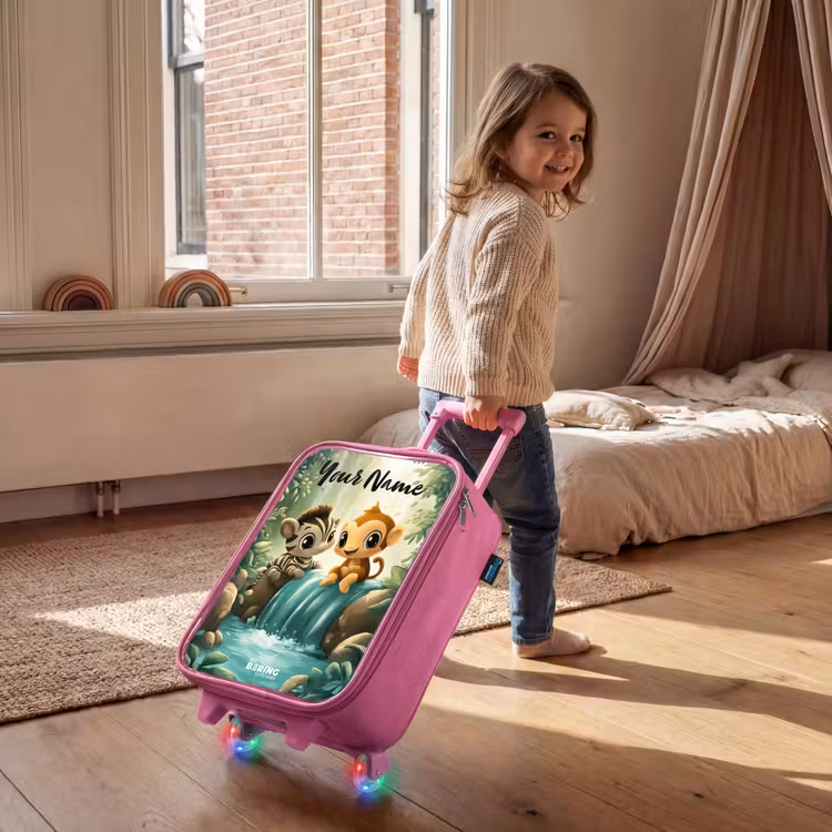 Children's suitcase with name - Pink - Zebra - Monkey - Waterfall - Rocks — 2