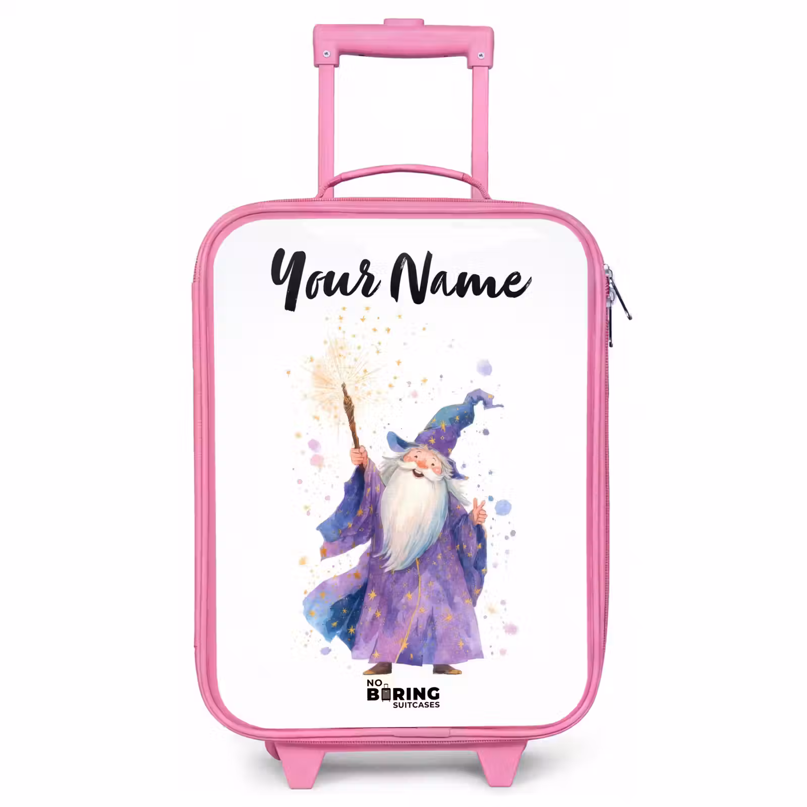 Children's suitcase with name - Pink - Old magician with staff — 1