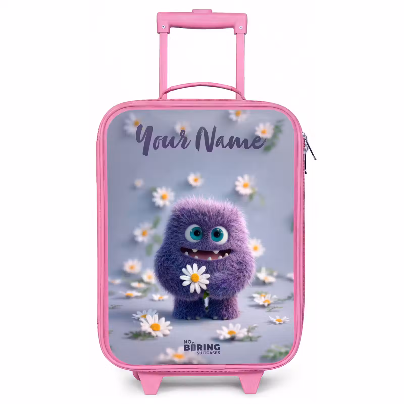 Children's suitcase with name - Pink - Purple Fluffy Friend with Daisy — 1