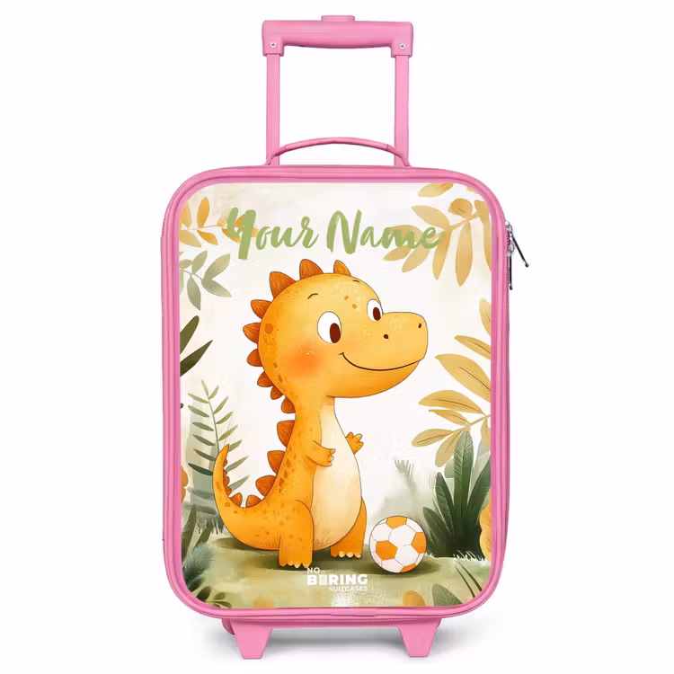 Children's suitcase with name - Pink - Dino - Football - Orange — 1