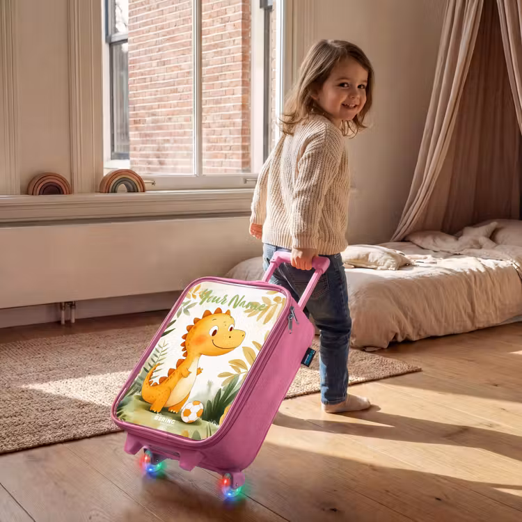 Children's suitcase with name - Pink - Dino - Football - Orange — 2