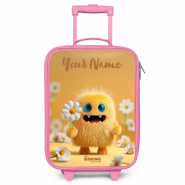 Children's suitcase with name - Pink - Monster - Creature - Flower - Yellow — 1