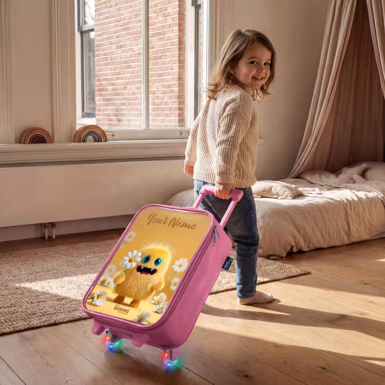 Children's suitcase with name - Pink - Monster - Creature - Flower - Yellow — 2