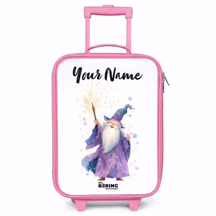 Children's suitcase with name - Pink - Old magician with staff — 1