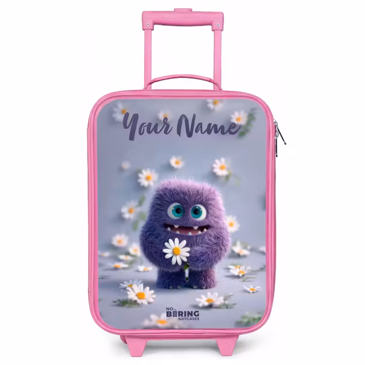 Children's suitcase with name - Pink - Purple Fluffy Friend with Daisy — 1