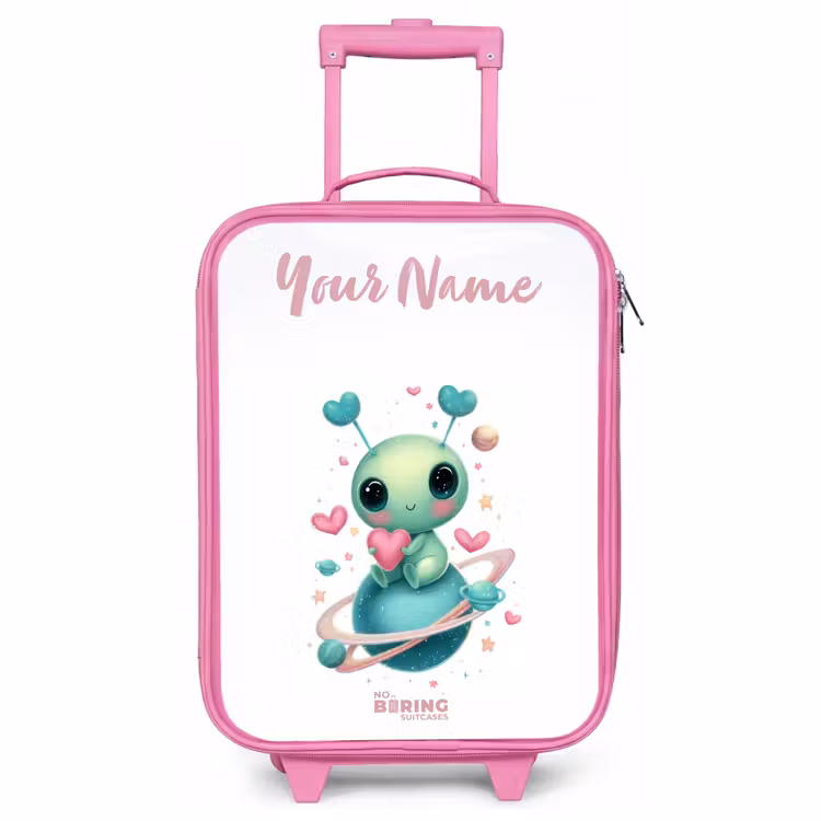 Children's suitcase with name - Pink - Sweet alien creature with heart — 1