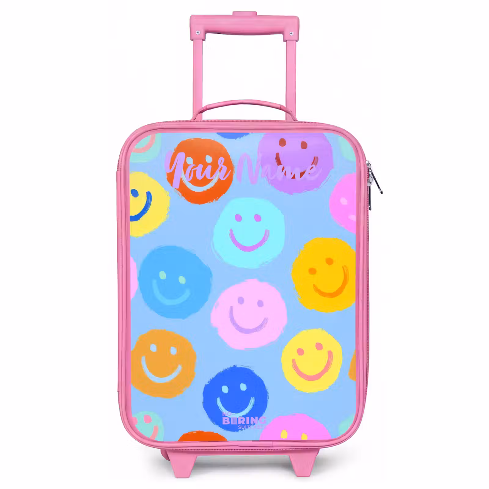 Children's suitcase with name - Pink - Cheerful pattern of smileys — 1