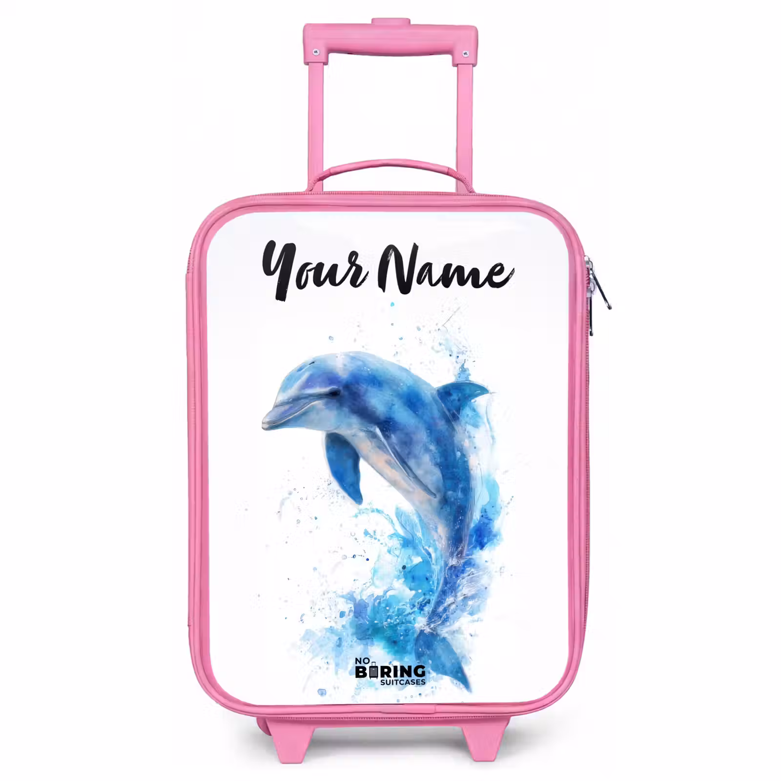 Children's suitcase with name - Pink - Jumping blue dolphin — 1