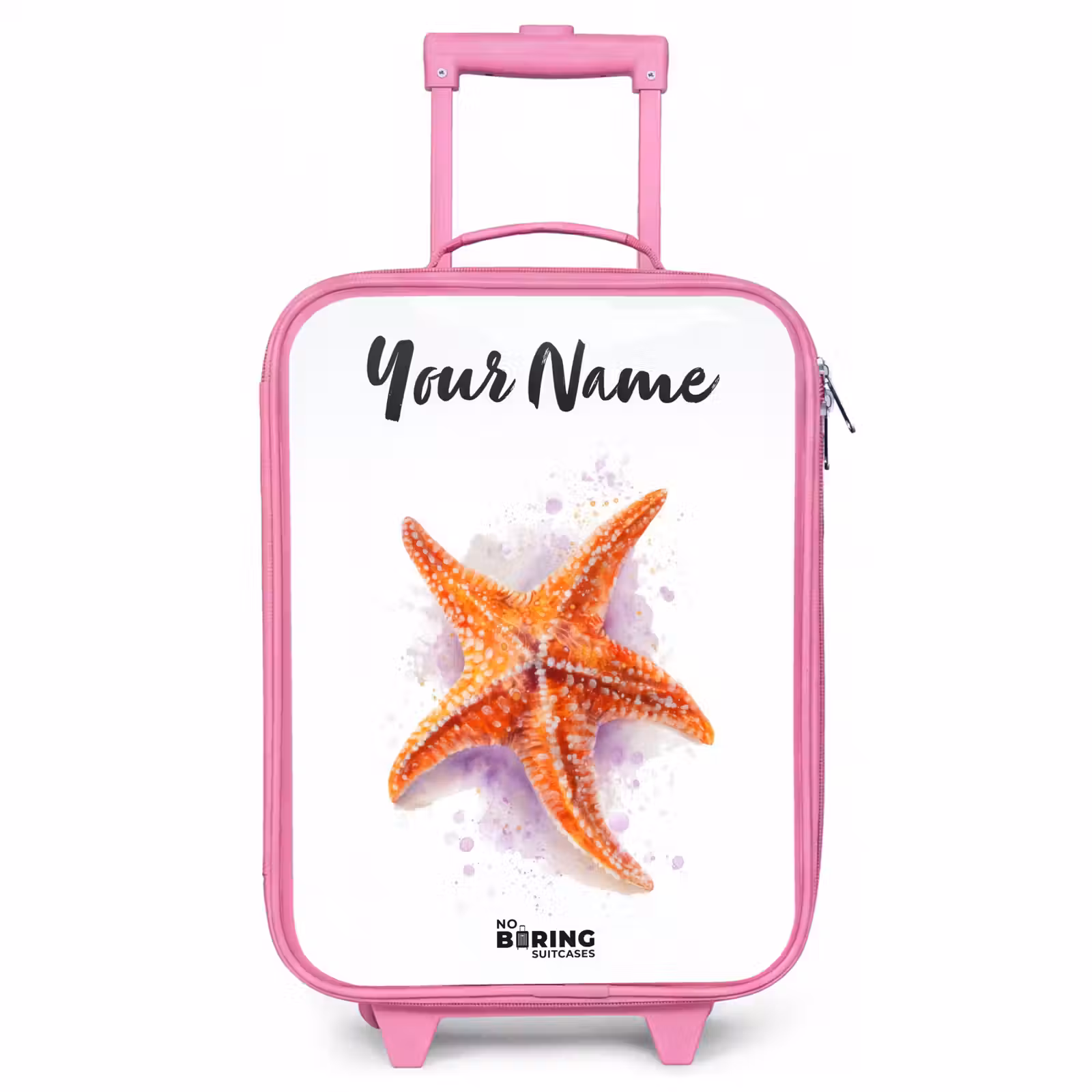 Children's suitcase with name - Pink - Orange Starfish Illustration — 1