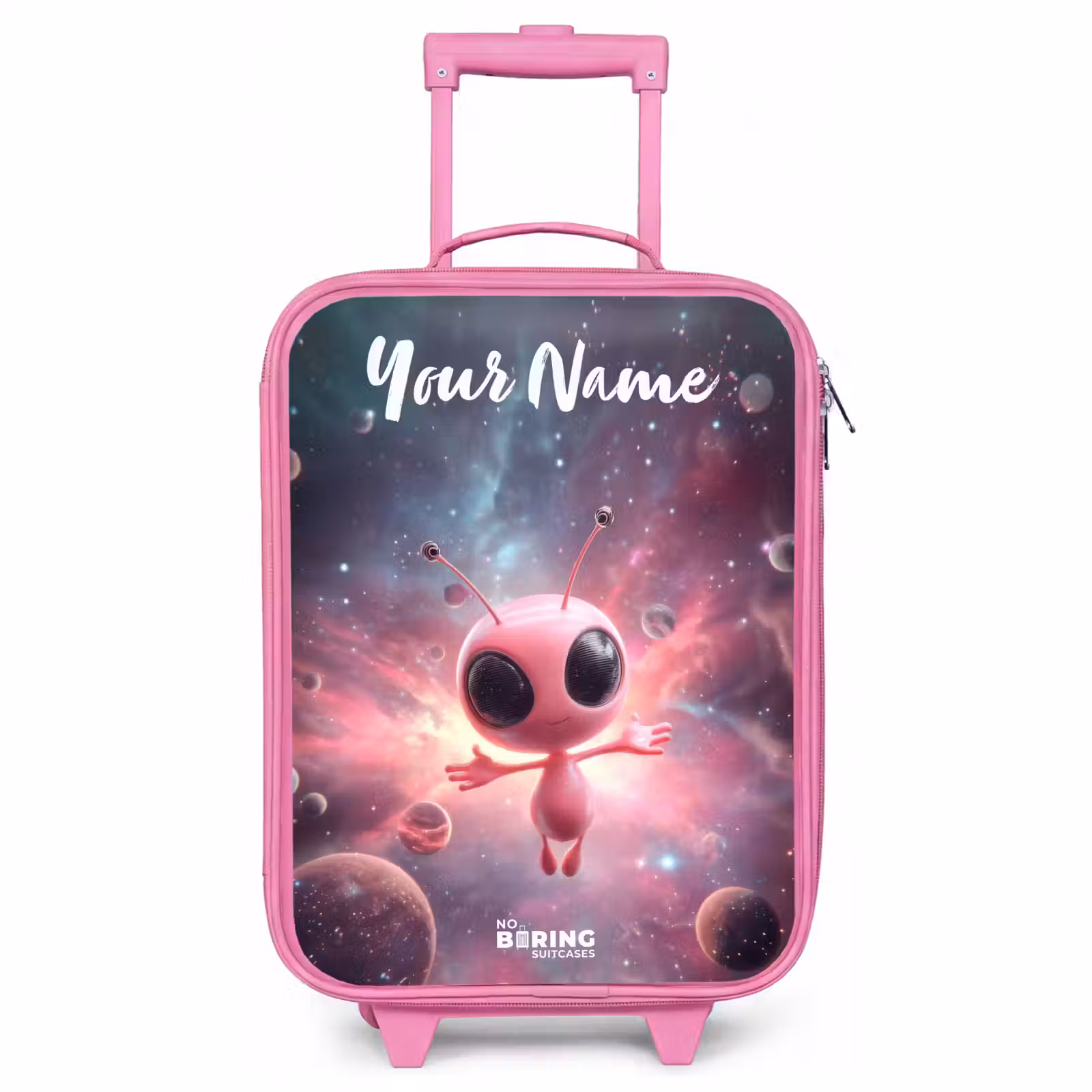 Children's suitcase with name - Pink - Pink Alien in Star Nebula — 1