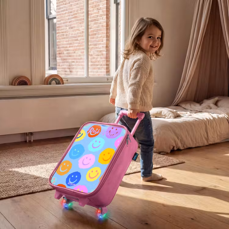 Children's suitcase with name - Pink - Cheerful pattern of smileys — 2