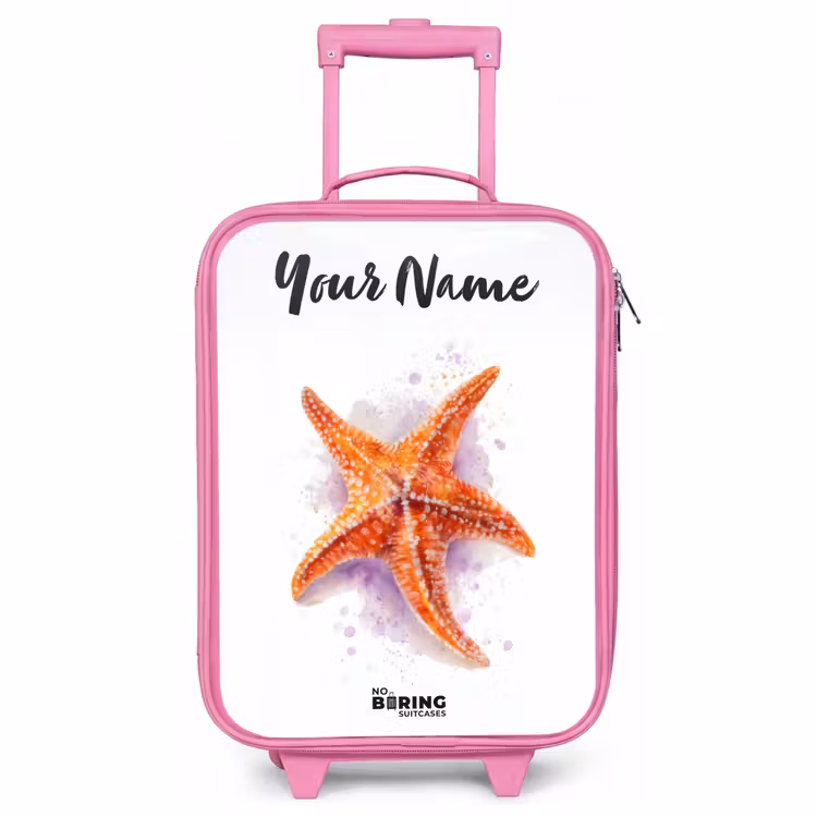 Children's suitcase with name - Pink - Orange Starfish Illustration — 1