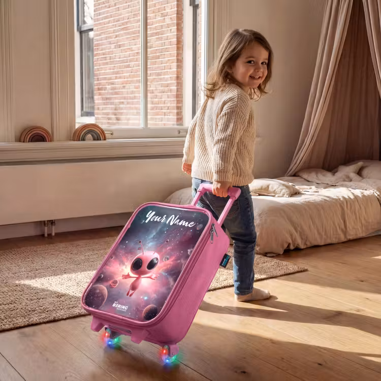 Children's suitcase with name - Pink - Pink Alien in Star Nebula — 2