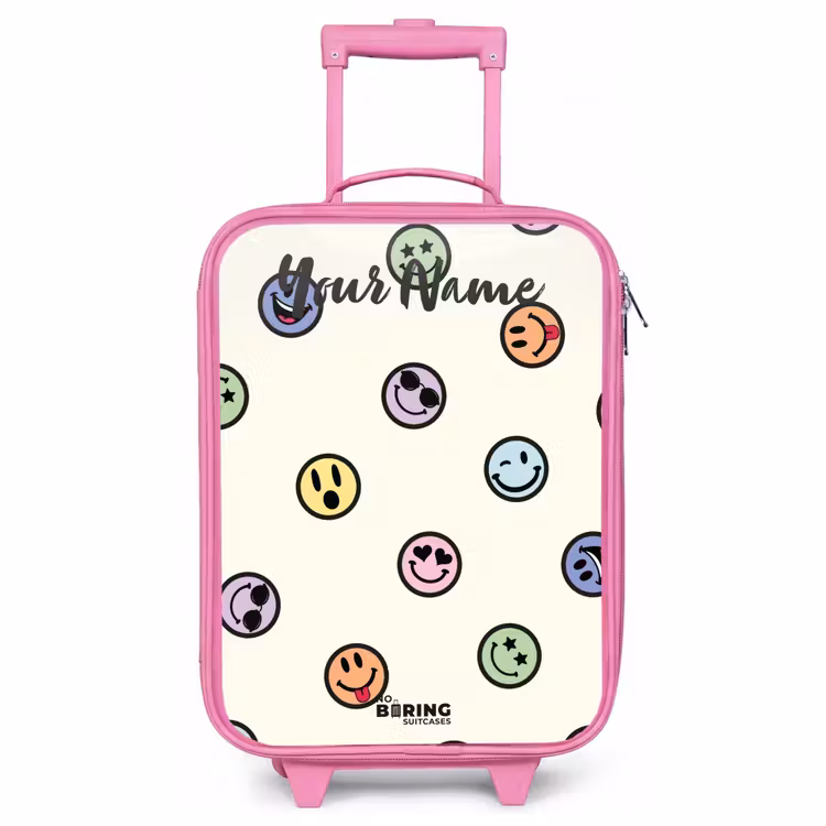 Children's suitcase with name - Pink - Playful smiley mix — 1