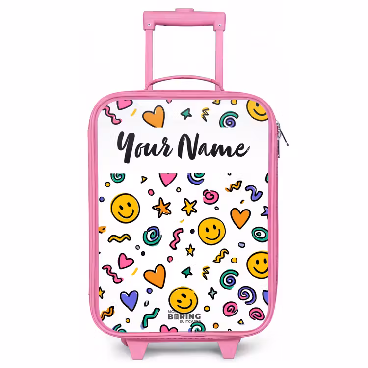 Children's suitcase with name - Pink - Smiley - Heart - Star — 1