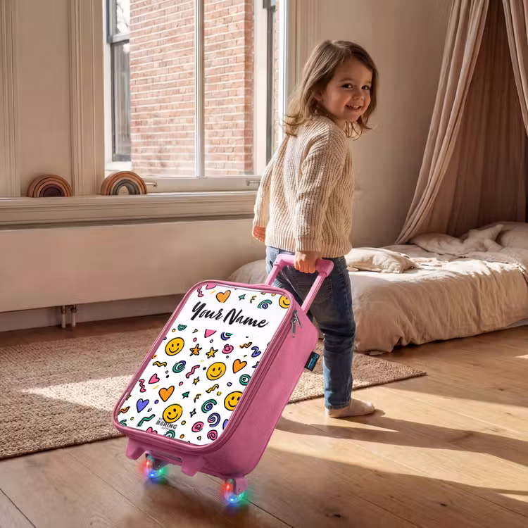 Children's suitcase with name - Pink - Smiley - Heart - Star — 2