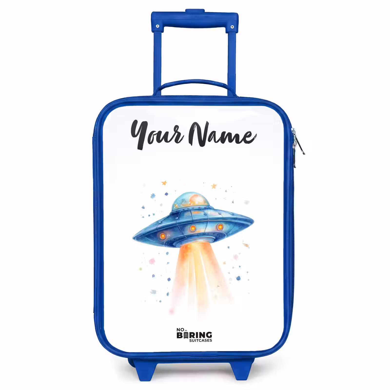 Children's suitcase with name - Blue - Blue spaceship with beam of light — 1