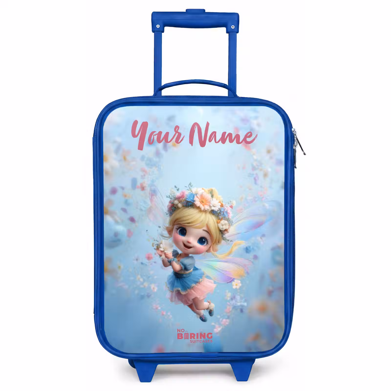 Children's suitcase with name - Blue - Butterfly Fairy in Flower Air — 1