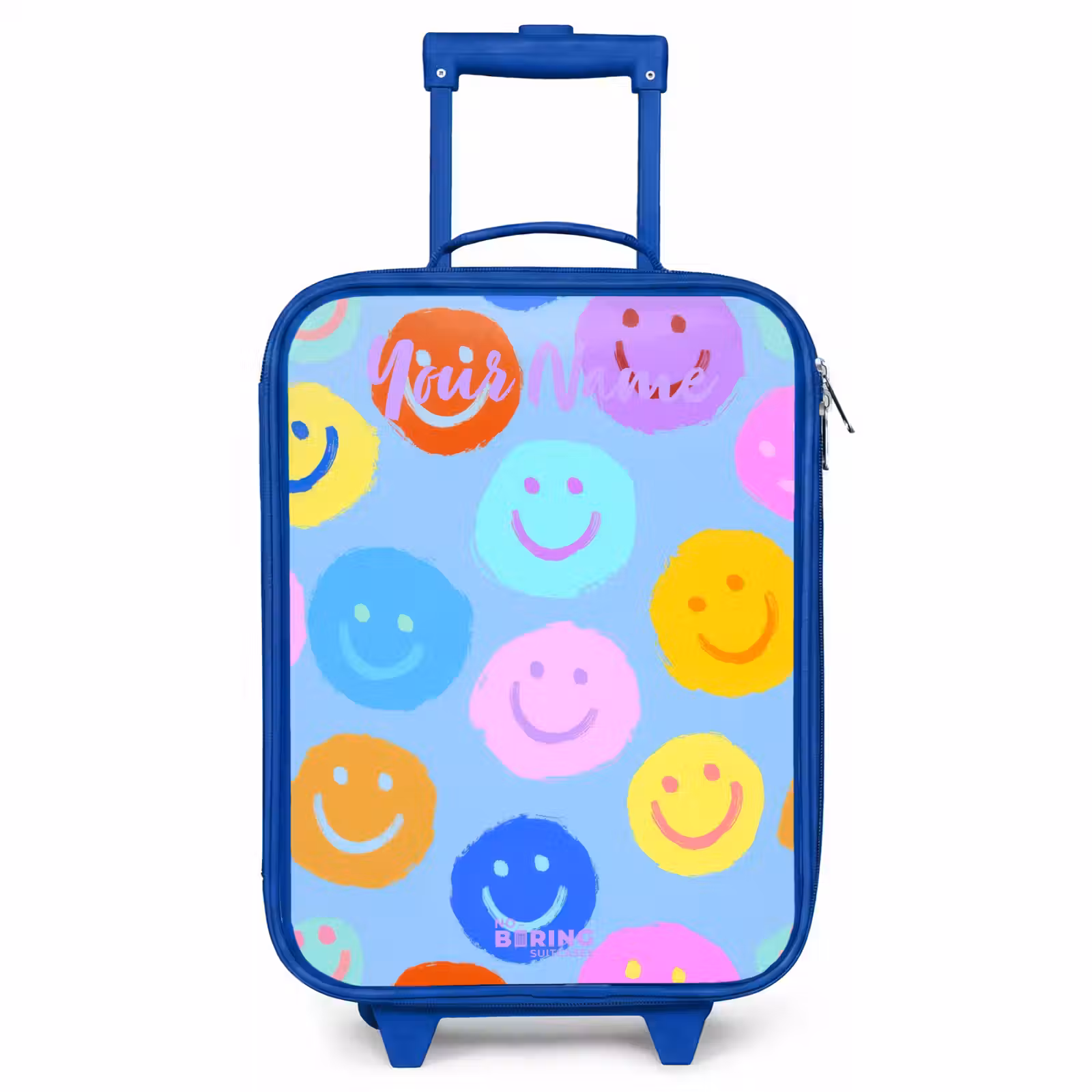 Children's suitcase with name - Blue - Cheerful pattern of smileys — 1