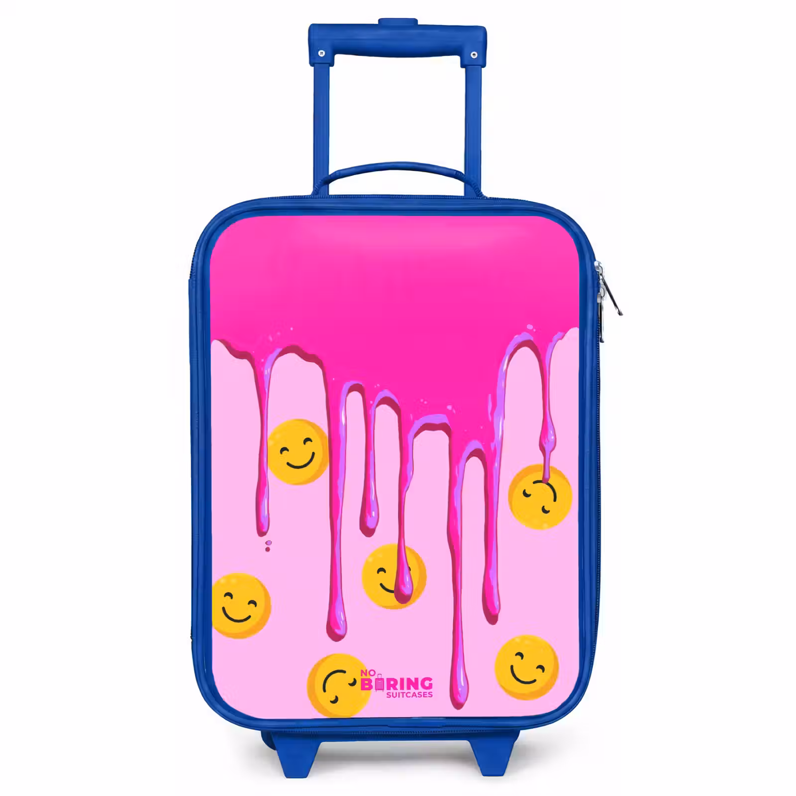 Children's suitcase with name - Blue - Paint - Smiley face - Pink — 1