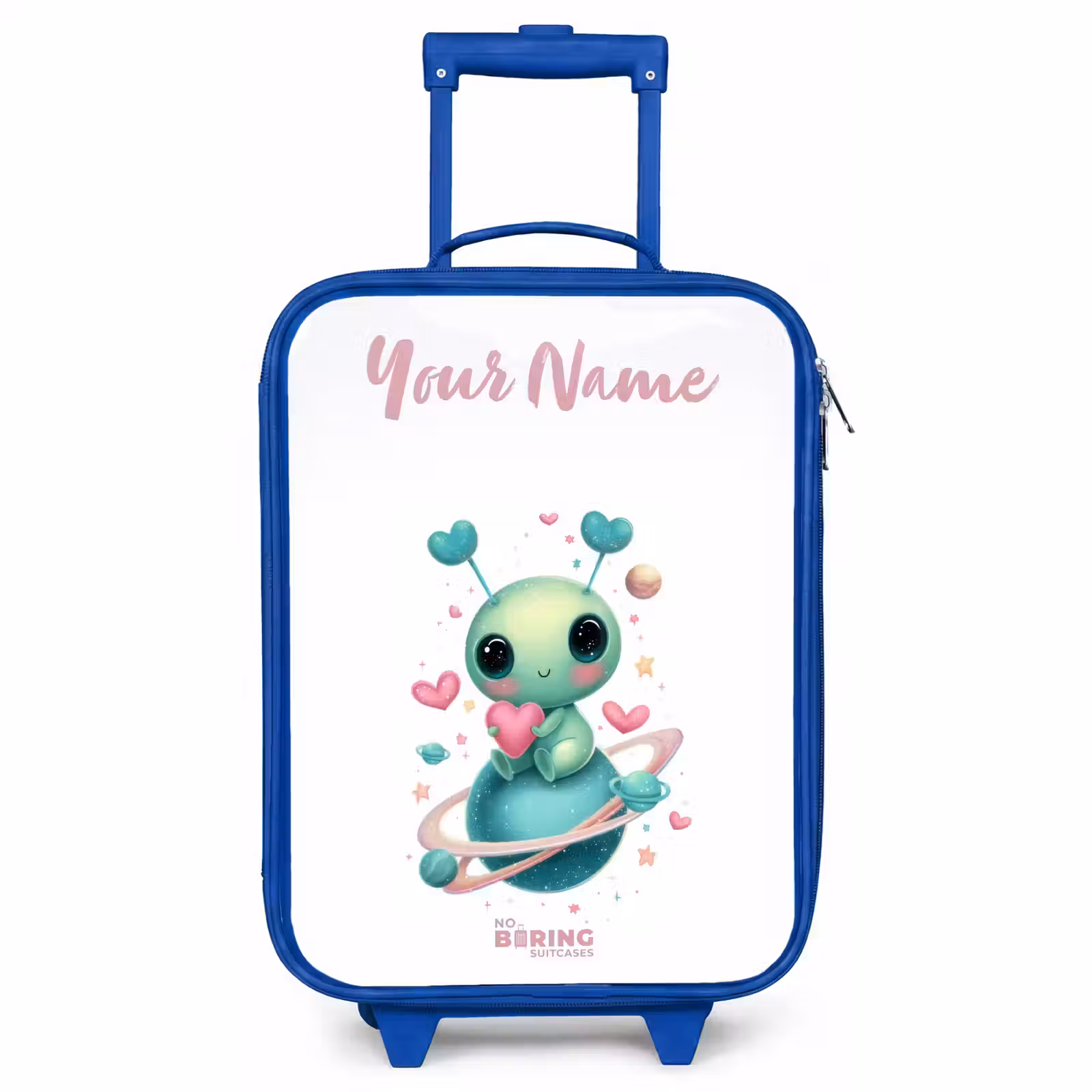 Children's suitcase with name - Blue - Sweet alien creature with heart — 1