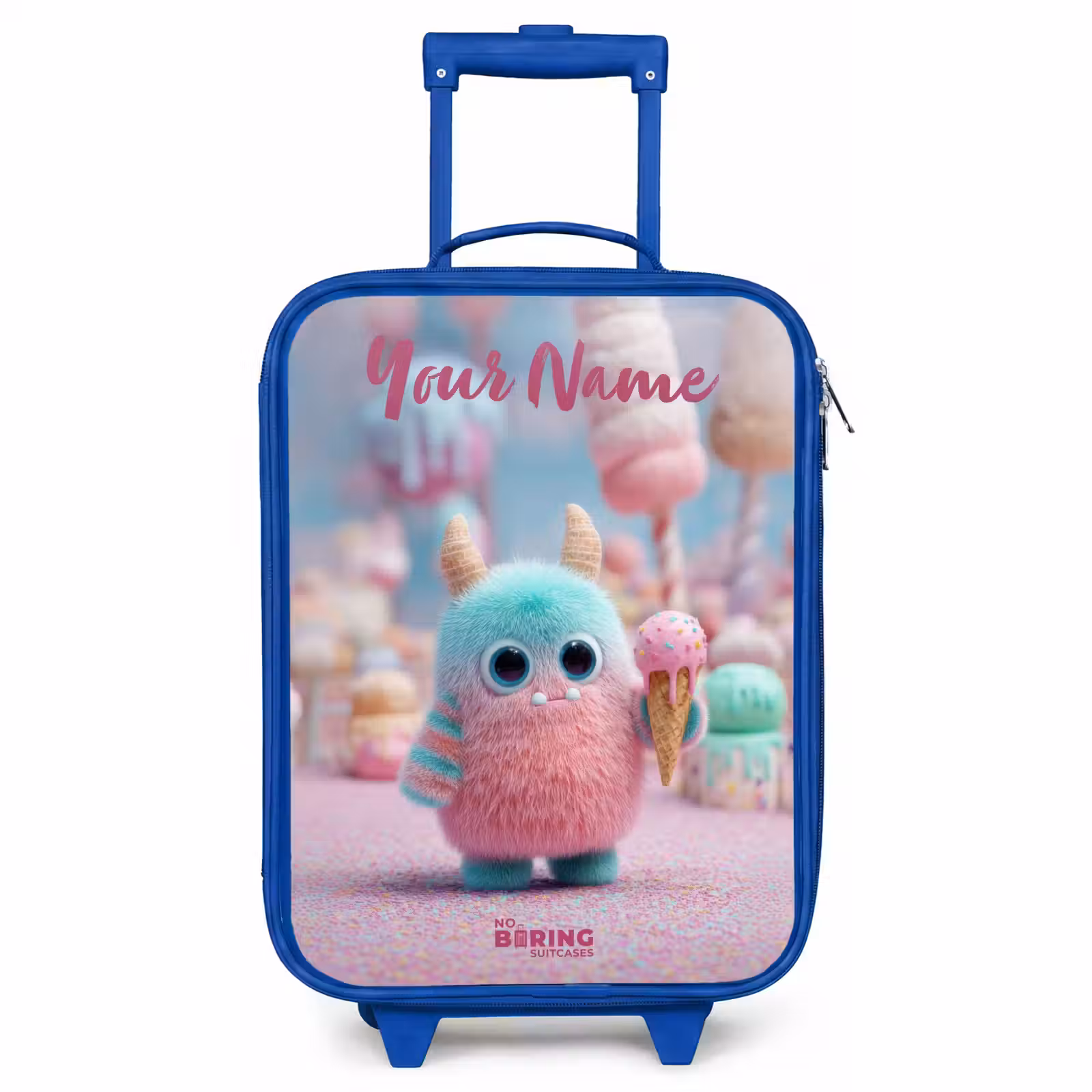 Children's suitcase with name - Blue - Sweet Monster Candy Adventure — 1
