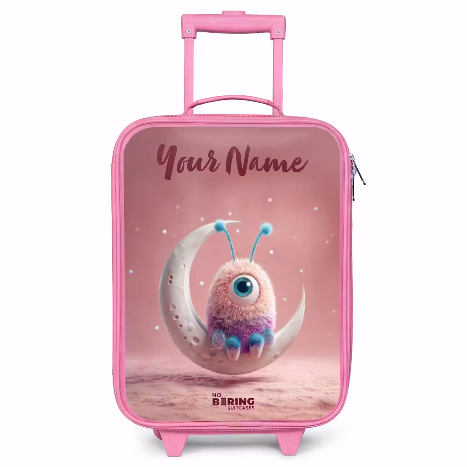 Children's suitcase with name - Pink - Moon rocker with Fluffy Weasel — 1