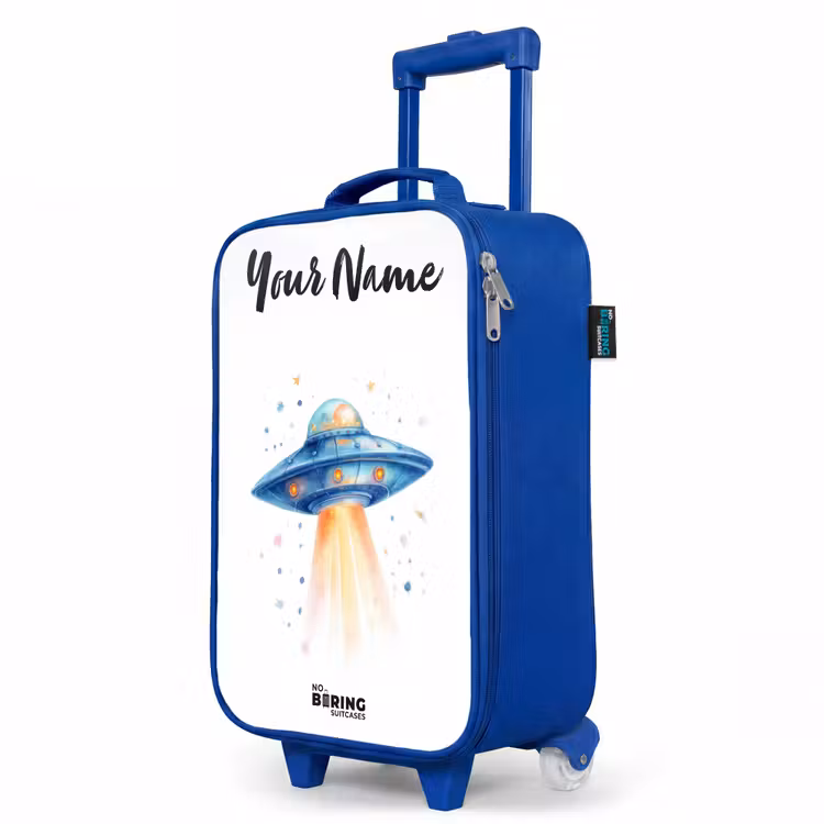 Children's suitcase with name - Blue - Blue spaceship with beam of light — 5