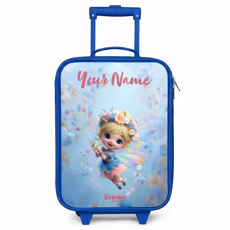 Children's suitcase with name - Blue - Butterfly Fairy in Flower Air — 1