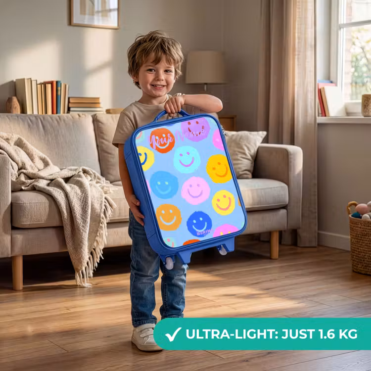 Children's suitcase with name - Blue - Cheerful pattern of smileys — 3