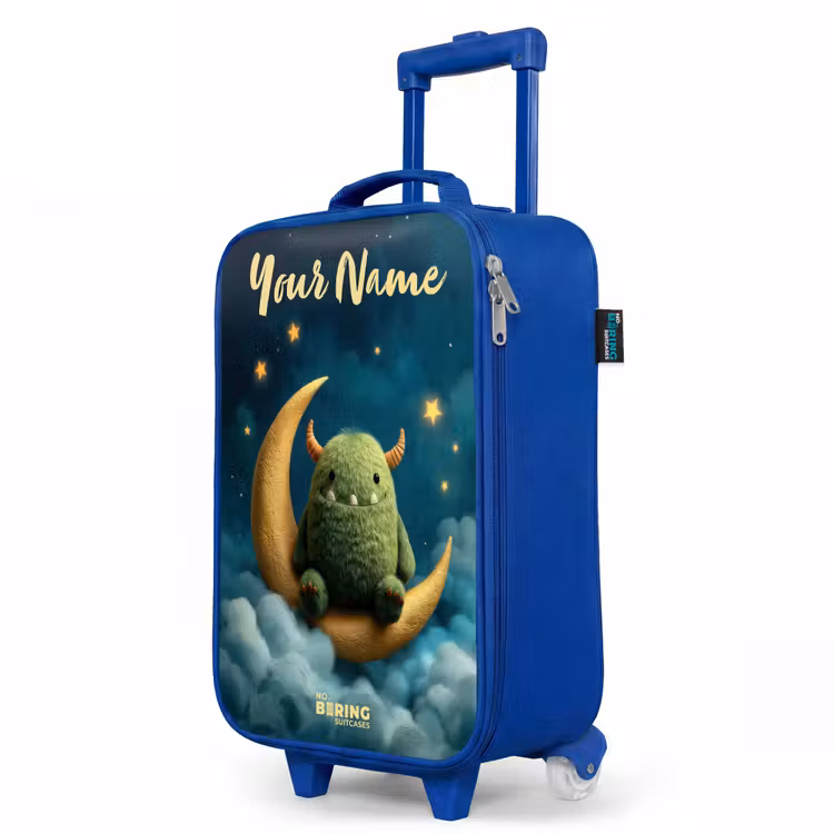Children's suitcase with name - Blue - Green monster on crescent moon — 5