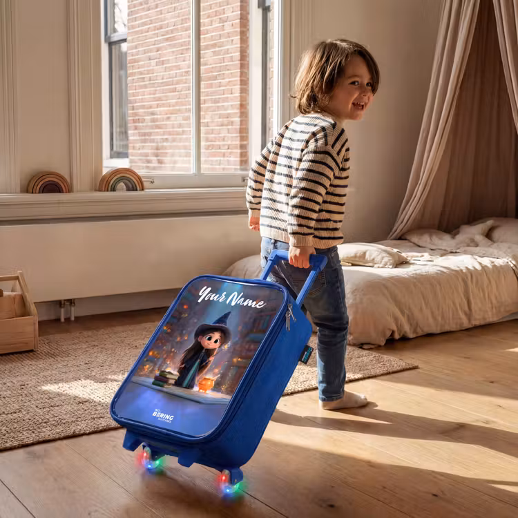 Children's suitcase with name - Blue - Little enchantress in library — 2