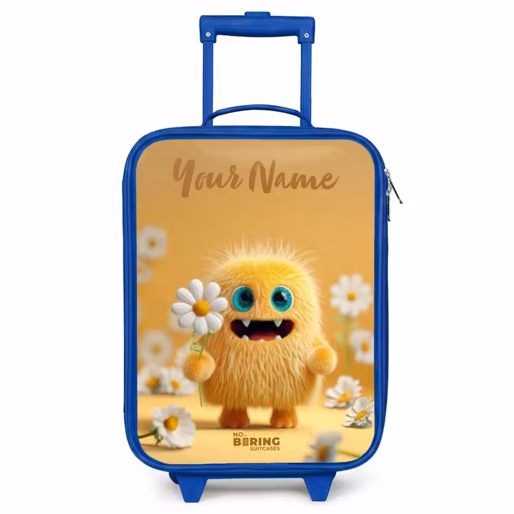 Children's suitcase with name - Blue - Monster - Creature - Flower - Yellow — 1