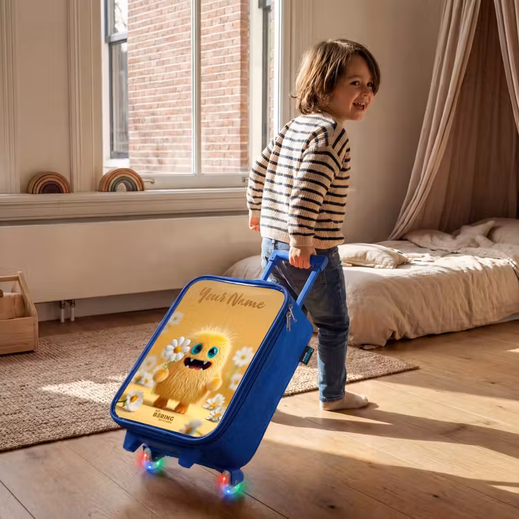 Children's suitcase with name - Blue - Monster - Creature - Flower - Yellow — 2