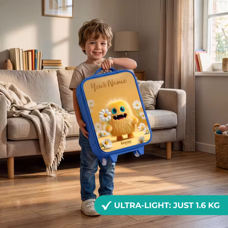 Children's suitcase with name - Blue - Monster - Creature - Flower - Yellow — 3