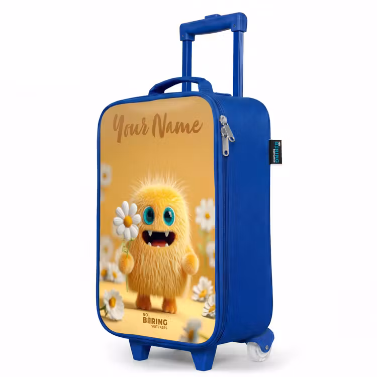 Children's suitcase with name - Blue - Monster - Creature - Flower - Yellow — 5