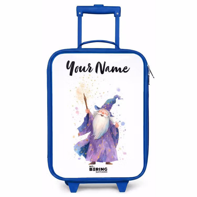 Children's suitcase with name - Blue - Old magician with staff — 1