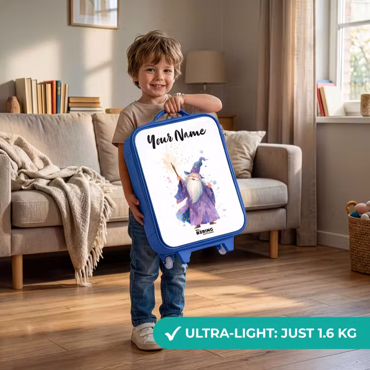 Children's suitcase with name - Blue - Old magician with staff — 3