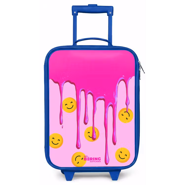 Children's suitcase with name - Blue - Paint - Smiley face - Pink — 1