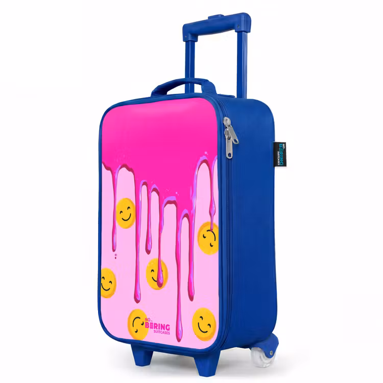 Children's suitcase with name - Blue - Paint - Smiley face - Pink — 5