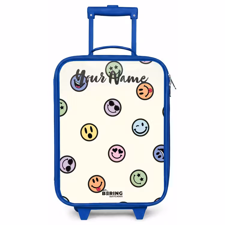 Children's suitcase with name - Blue - Playful smiley mix — 1