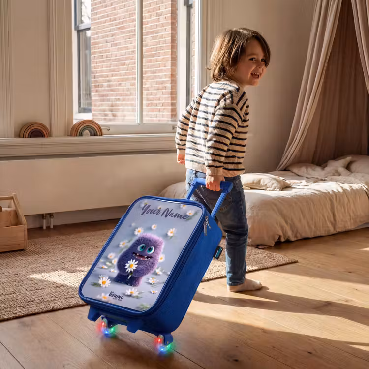 Children's suitcase with name - Blue - Purple Fluffy Friend with Daisy — 2